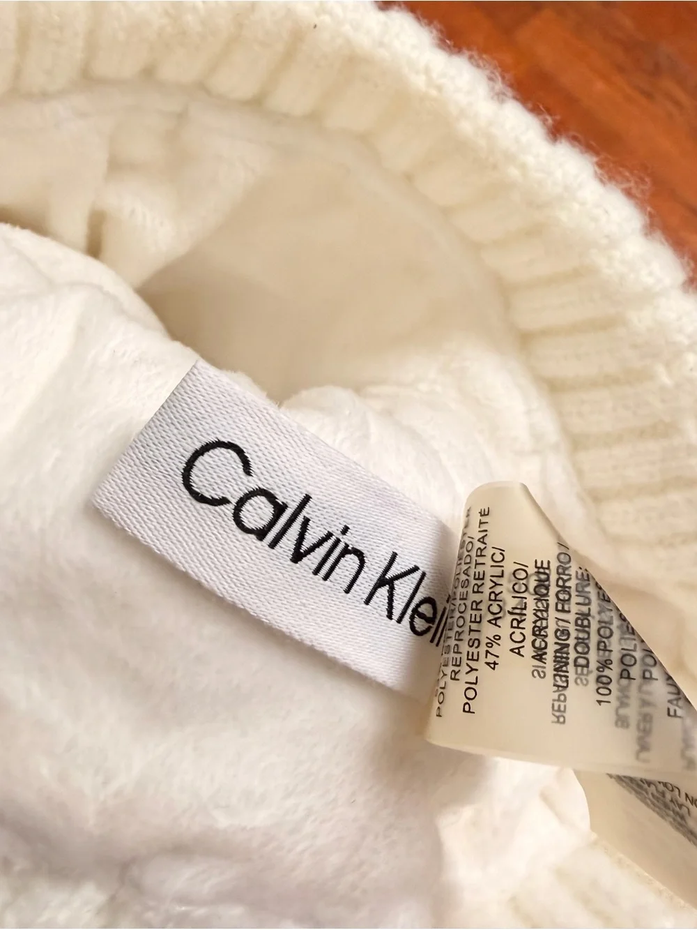 Calvin Klein Kids white Cable Knit Pom Beanie